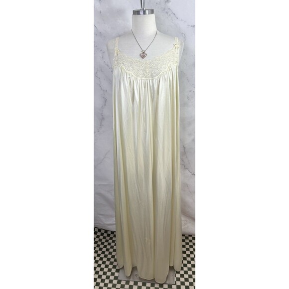 VTG 60s Romantic Nightgown Dress sz S Cream Nylon Lace Floral Lingerie Ethereal - Picture 6 of 16